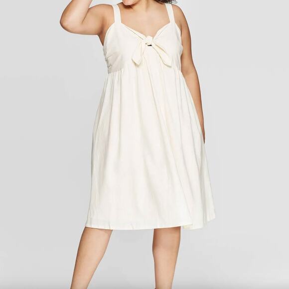 Who What Wear Linen Blend Strappy V-Neck Bow Tie A Line Dress Size XXL - Picture 1 of 10